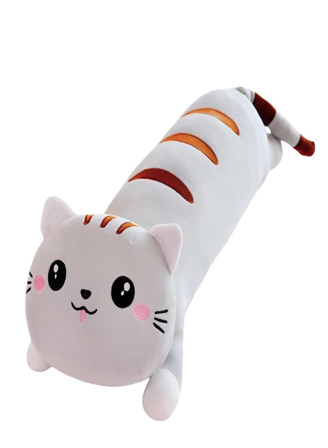 TechMax Solution Grey Cat Soft Long Throw Pillow - Plush Cotton Kitten Cuddly Stuffed Cute Doll Toy - Gift for Kids and Girlfriend - Image 1